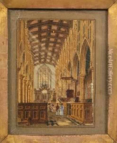Melford Church Interior, Looking Towards The East Window Oil Painting - J. P. Neale
