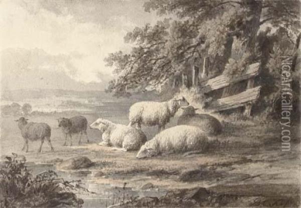 Sheep In A Meadow Oil Painting - Barend Cornelis Koekkoek
