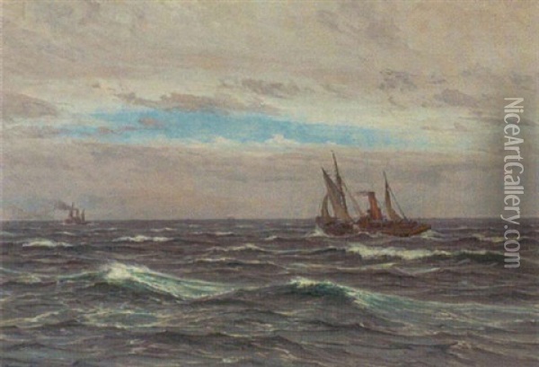 Smadampere Pa Havet Oil Painting - Vilhelm Karl Ferdinand Arnesen