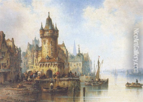 Rheinufer Bei Leutersdorf Oil Painting - Ludwig Hermann