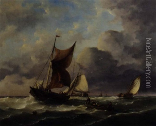 Sailing Barges Setting Out For Sea Oil Painting - Hermanus Koekkoek the Younger