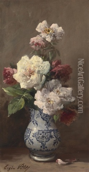 Blumenstuck Mit Rosen Oil Painting - Eugene Petit