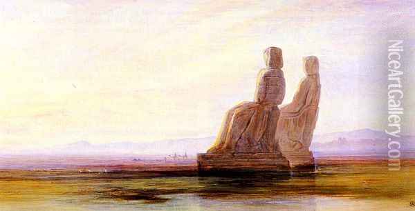 The Plain Of Thebes With Two Colossi Oil Painting - Edward Lear