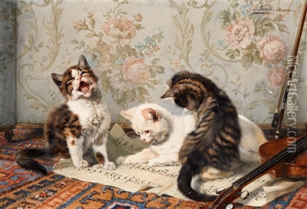 Drei Katzchen Auf Einem Notenblatt Oil Painting - Julius Adam the Younger