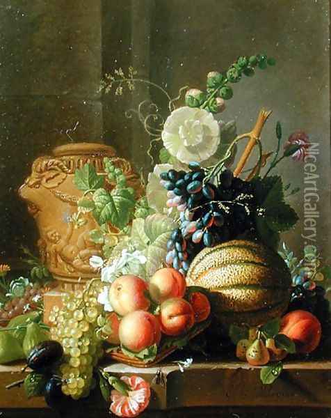 Still Life with Fruit on a Ledge Oil Painting - Jean-Louis Prevost