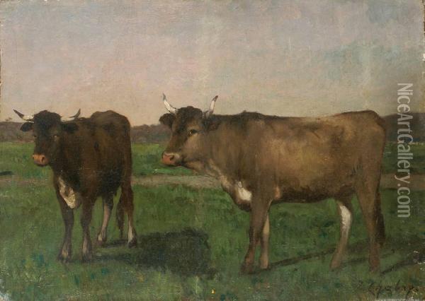 Vaches Au Pre Oil Painting - Leonce Chabry