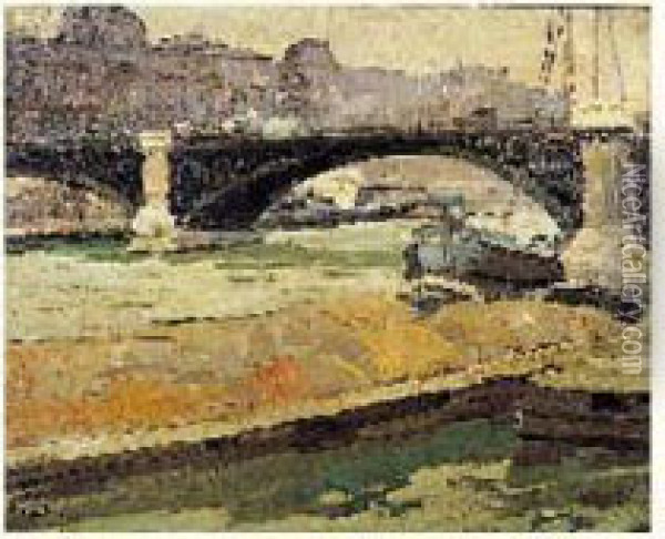 Paris, Le Pont Notre-dame Oil Painting - George Oberteuffer