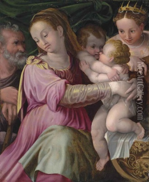The Holy Family With Saints John The Baptist And Catherine Of Alexandria Oil Painting - Prospero Fontana