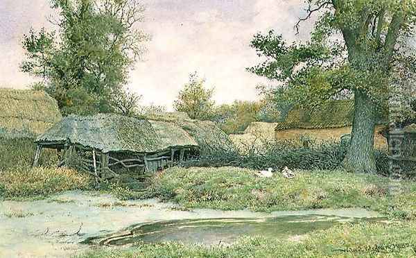 Farmyard with duck pond and ducks Oil Painting - Wilmot, R.W.S. Pilsbury
