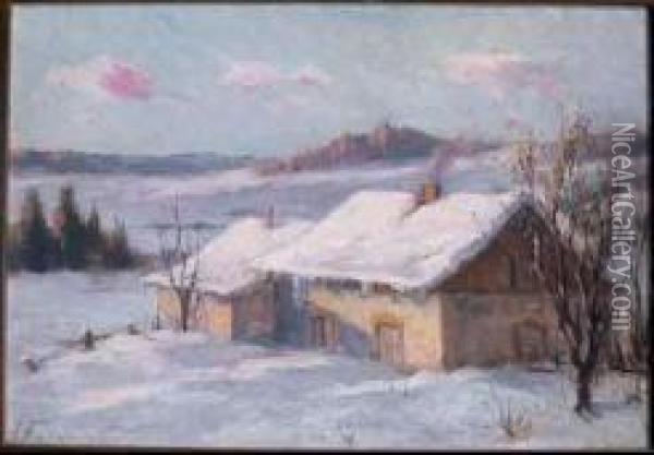 Cottage In Winter, Laurentians Oil Painting - Joseph Charles Franchere