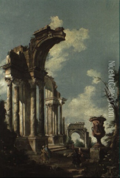 Capriccio -  Blick Auf Die Antike Bogenarchitekur Oil Painting - Giovanni Paolo Panini