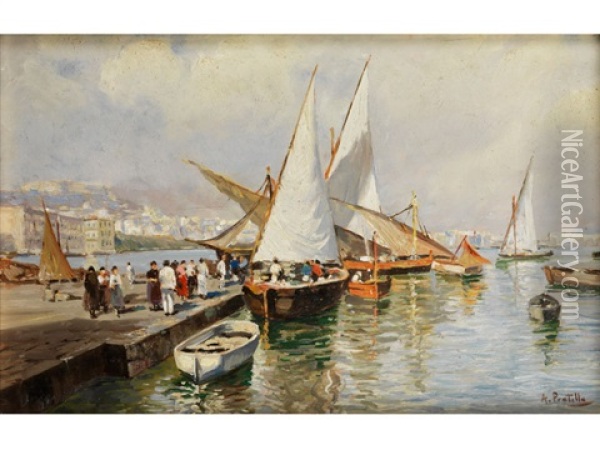 Napoli - Il Porto Oil Painting - Attilio Pratella