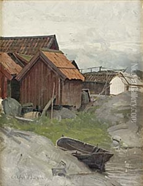 Fiskebodar Pa Klippor Oil Painting - Alfred Mauritz Bergstroem