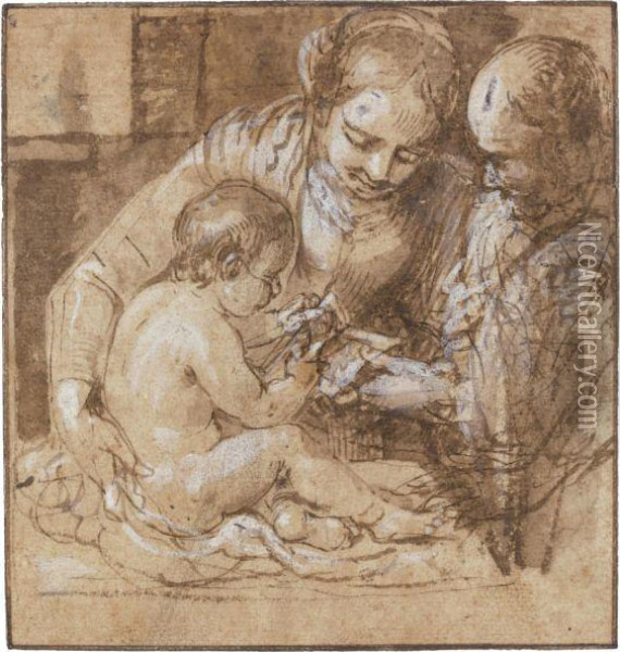 The Holy Family With The Christ Child Reading Oil Painting - Alessandro Tiarini