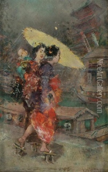 A Storm Scene In Yokohama Oil Painting - Harry Humphrey Moore