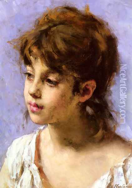 Portrait Of A Peasant Girl Oil Painting - Alexei Alexeivich Harlamoff