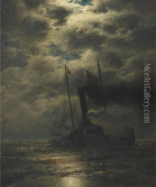 At Sea In The Moonlight Oil Painting - James Gale Tyler