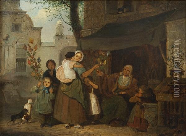 A Market Scene Oil Painting - Cornelis Kruseman