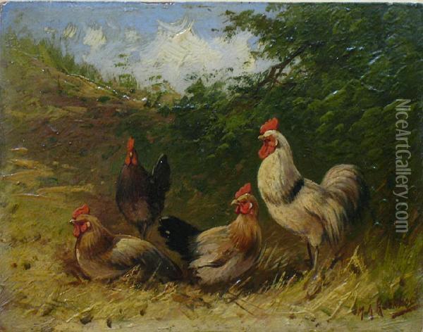 Haan En Kippen. Oil Painting - Jan Koekkoek