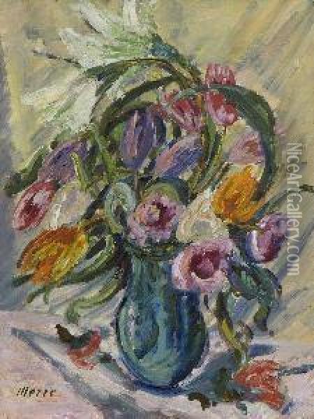 Blumenstillleben Mit Tulpen. Oil Painting - Johanna H. Merre