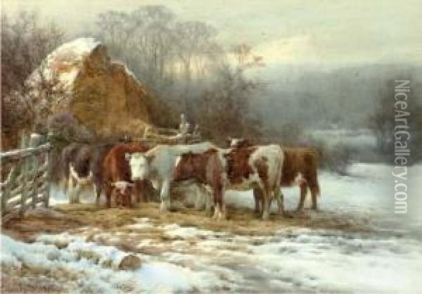 Cattle Warming Themselves On A Summer's Day Oil Painting - Charles James Adams