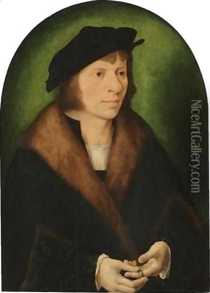 Portrait Of A Man, Half Length, In A Black Cap And A Fur-Trimmed Coat Oil Painting - Joos Van Cleve