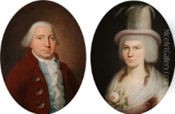 A Pair Of Portraits Of A Married Couple Oil Painting - Hans Hansen