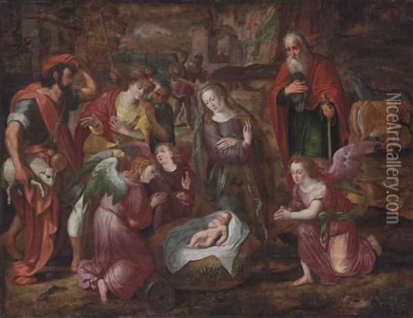 The Adoration Of The Shepherds Oil Painting - Adam van Noort the Elder