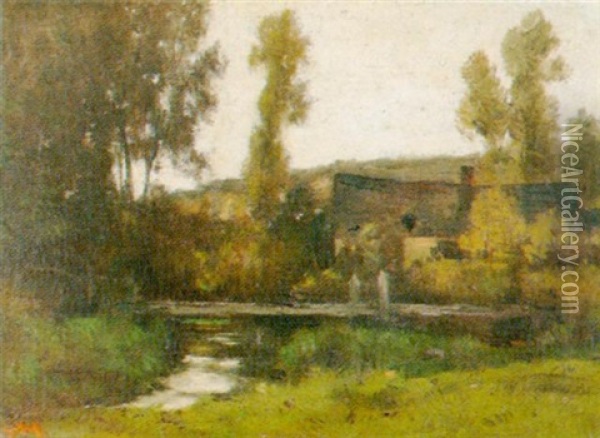 Flusslandschaft Oil Painting - Emile van Marcke de Lummen