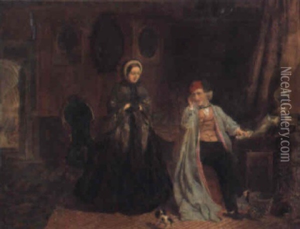 Interior Med Man Och Kvinna Oil Painting - W.S.P. Henderson