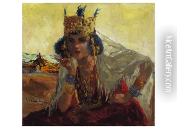Orientalische Prinzessin Mit Krone Und Reichem Schmuck Oil Painting - Gustave Flasschoen