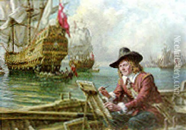 Willem Van De Velde The Younger Painting The Fleet Oil Painting - Arthur David Mccormick