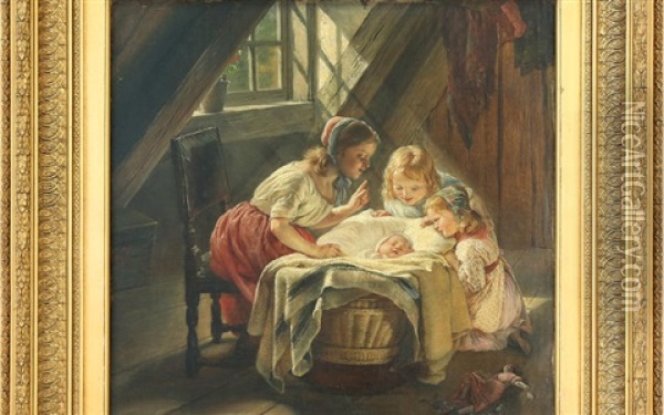 The New Family Member Oil Painting - Elisabeth Anna Maria Jerichau-Baumann