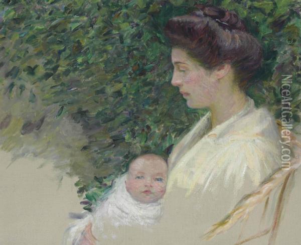 Mother And Baby Oil Painting - Lilla Calbot Perry