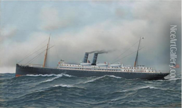 The Steamship Oil Painting - Antonio Nicolo Gasparo Jacobsen