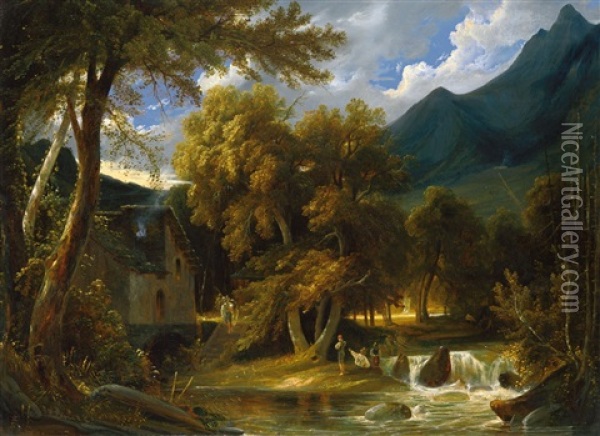 Sudliche Gebirgslandschaft Oil Painting - Friedrich August Elsasser