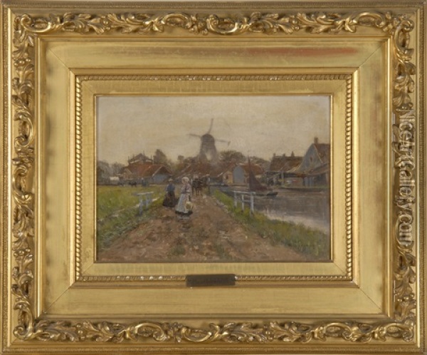 Dutch Canal Scene Oil Painting - Helmuth Liesegang