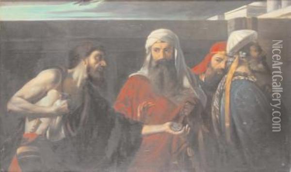 I Mercanti Del Tempio Oil Painting - Giuseppe Sciuti