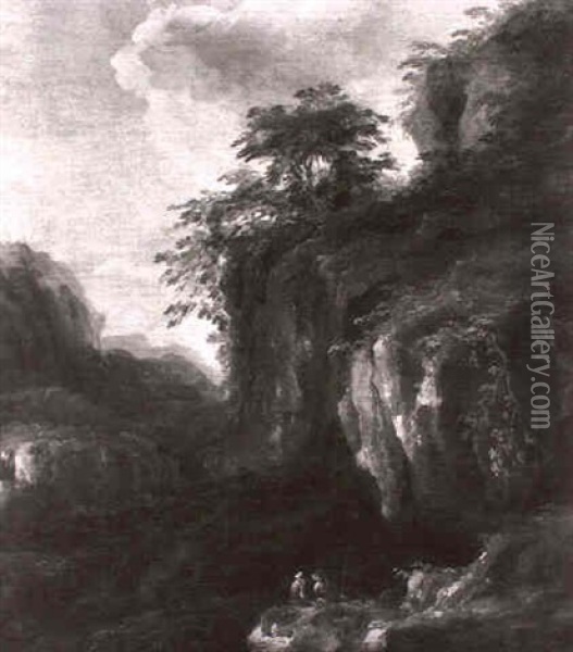Paysage De Cascade Aux Environs De Rome Oil Painting - Hubert Robert