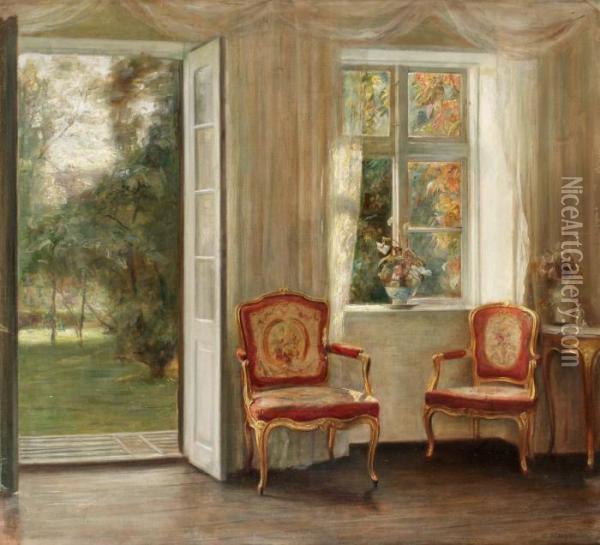 Salong I Varljus. Signerad C Holsoe Oil Painting - Carl Vilhelm Holsoe