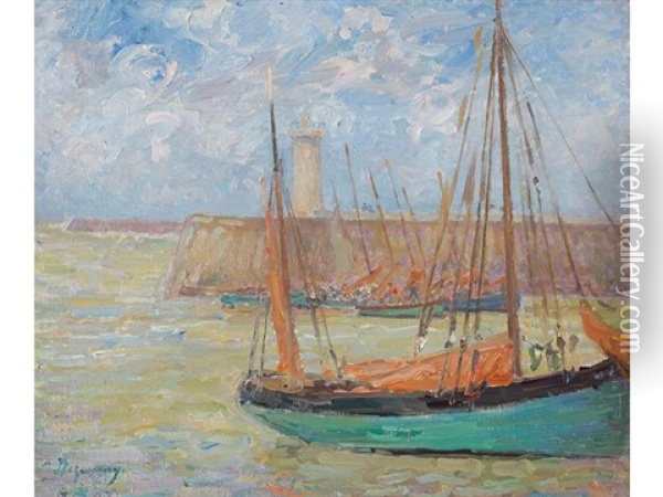 Barques A L'entree De St Gilles Croix De Vie Oil Painting - Emile Alfred Dezaunay