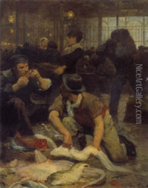 La Halle Aux Poissons A Paris Oil Painting - Victor Gabriel Gilbert