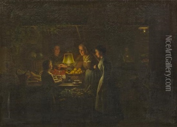 Figure By Lamplight Oil Painting - Johannes Rosierse