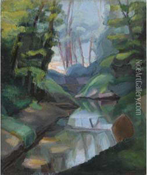 River Landscape Oil Painting - Sonia Lewitska