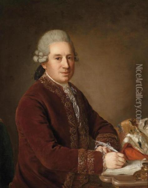 Portrait Of An Austrian Aristocrat At His Desk Oil Painting - Johann Georg Weikert