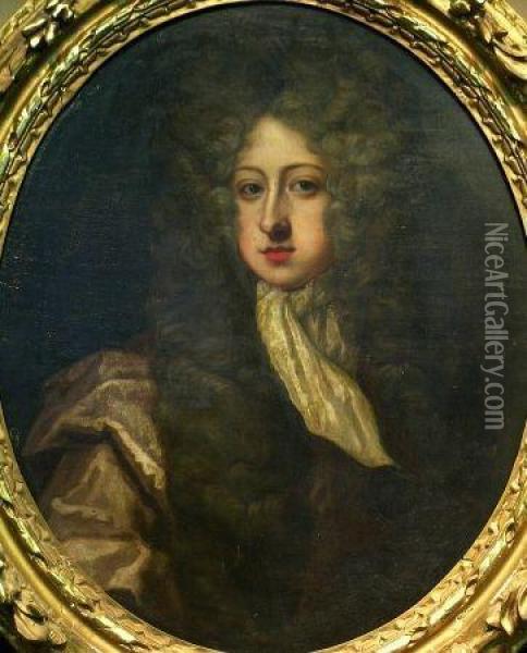 Portrait Of A Gentleman In A Tall Wig Oil Painting - Sir Peter Lely