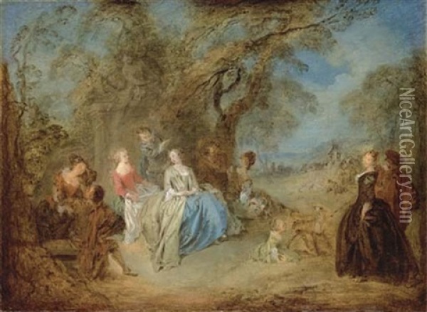 Fete Galante - Elegant Company In A Park Oil Painting - Jean-Baptiste Pater