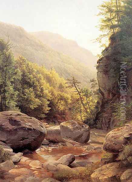 View in the Kaaterskill Cove 1858 Oil Painting - Harriet Cany Peale