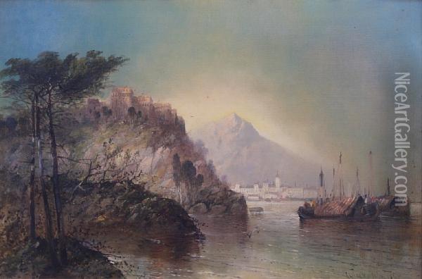 North Italian Lake Scene Oil Painting - Clifford Montague