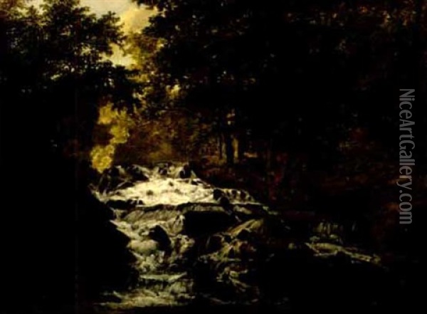 Rapids In The Forest Oil Painting - Joseph Vollmering